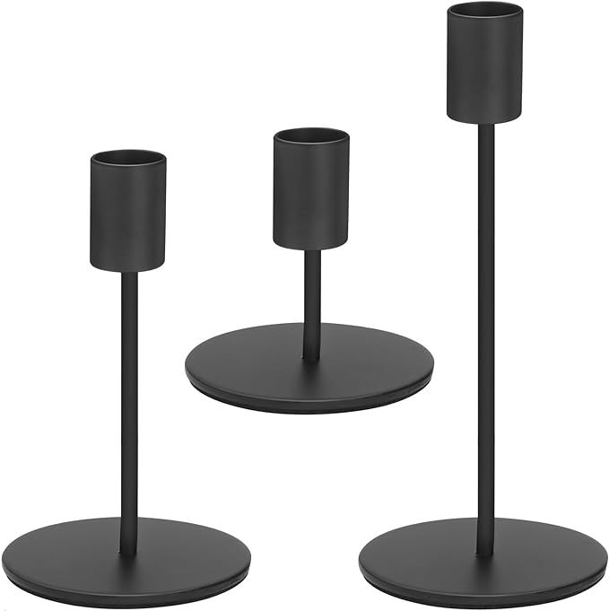 Anndason Set of 3 Black Candlestick Holders Black Candle Holder Black Taper Candle Holders Candle... | Amazon (US)
