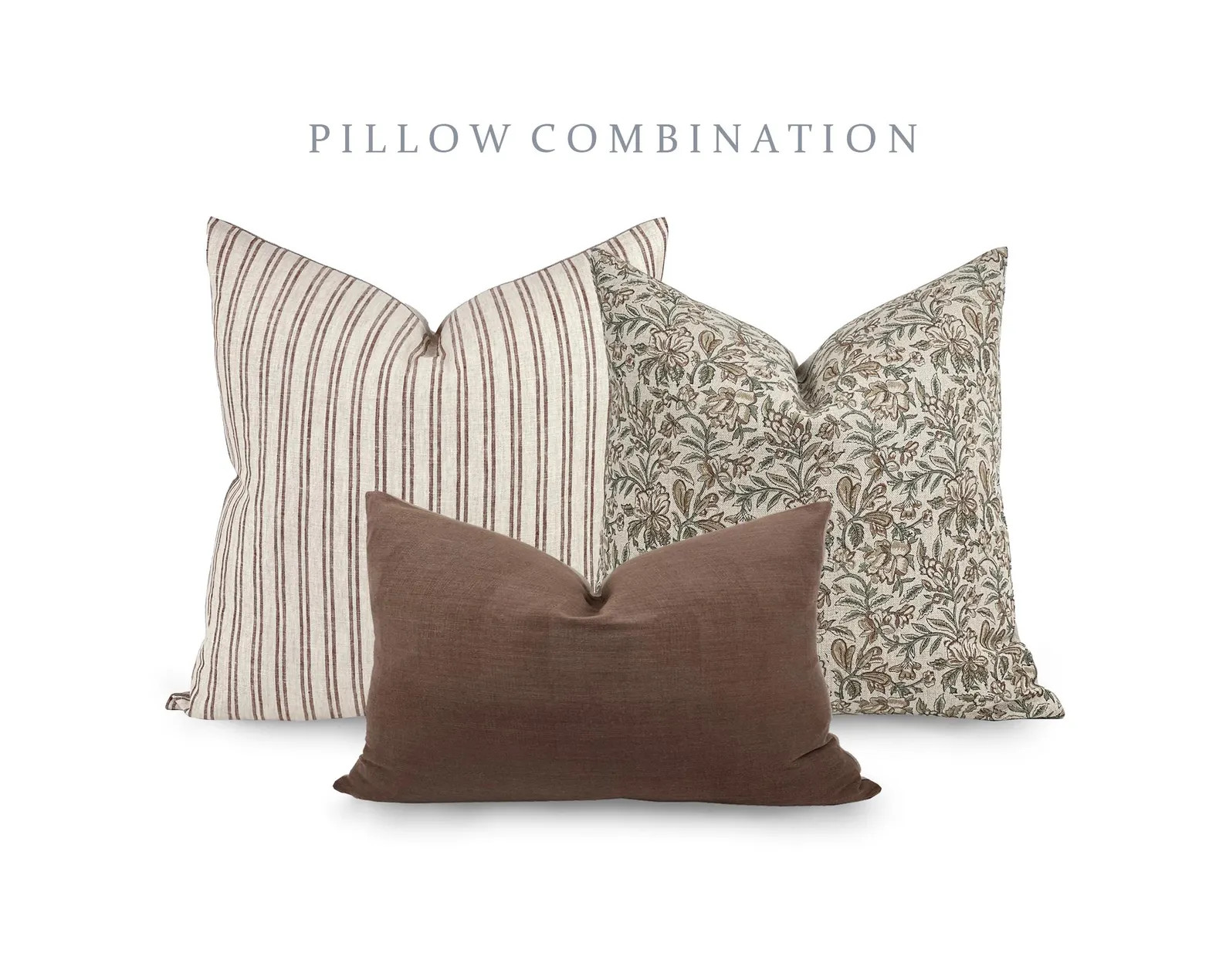 PILLOW COMBO | Fall Pillow Combination, Brown Striped Pillow, Brown Floral Pillow, Brown Pillow, ... | Etsy (US)