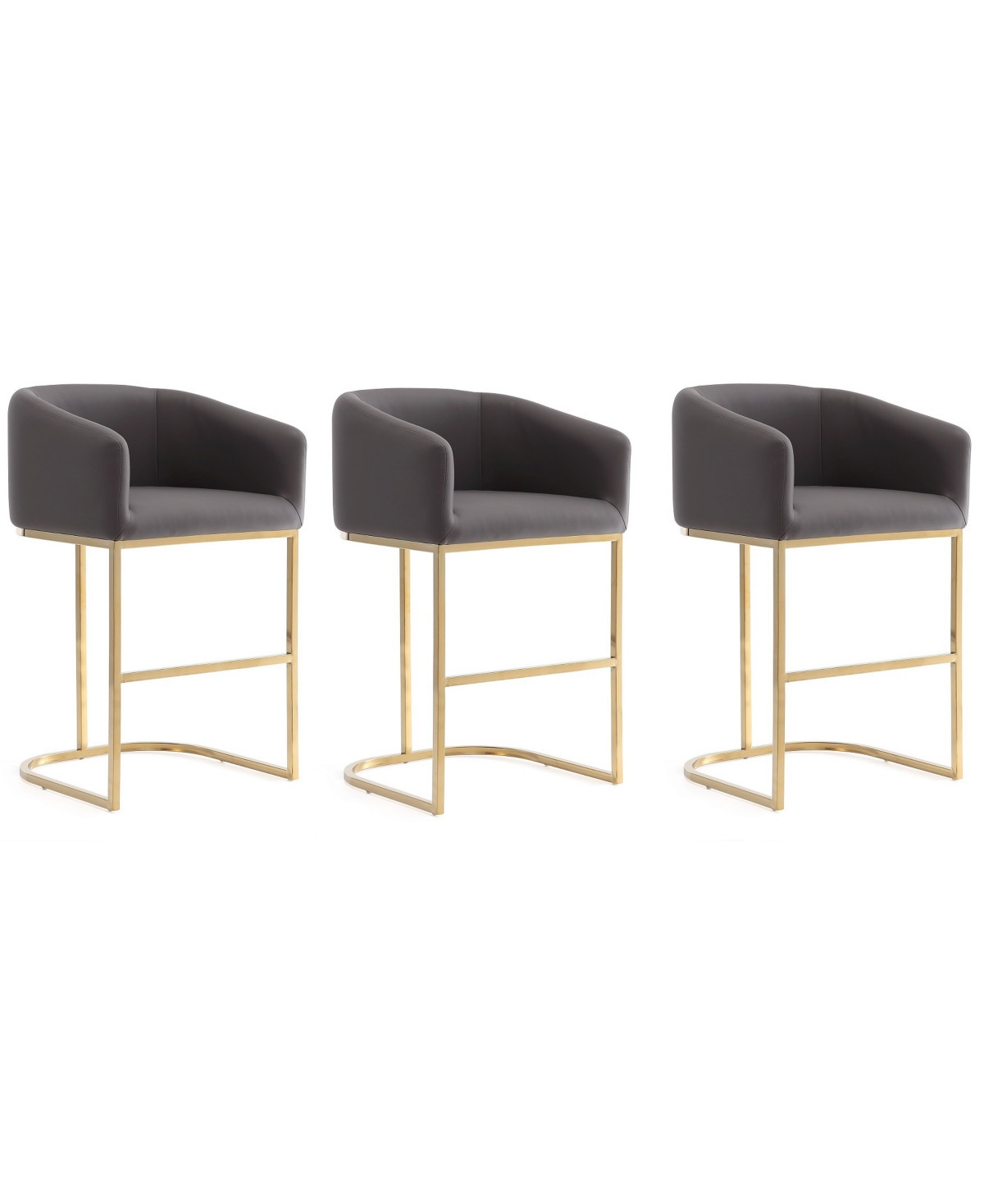 Manhattan Comfort Louvre 3-Piece Leatherette Upholstered Counter Stool Set - Gray, Titanium Gold-Tone | Macy's