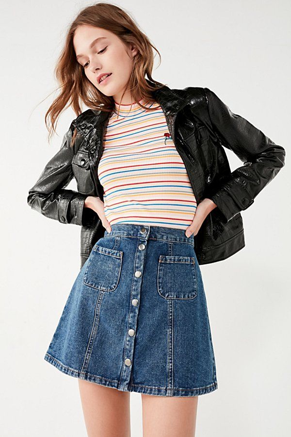 BDG Denim Button-Front Skirt - Blue XL at Urban Outfitters | Urban Outfitters US