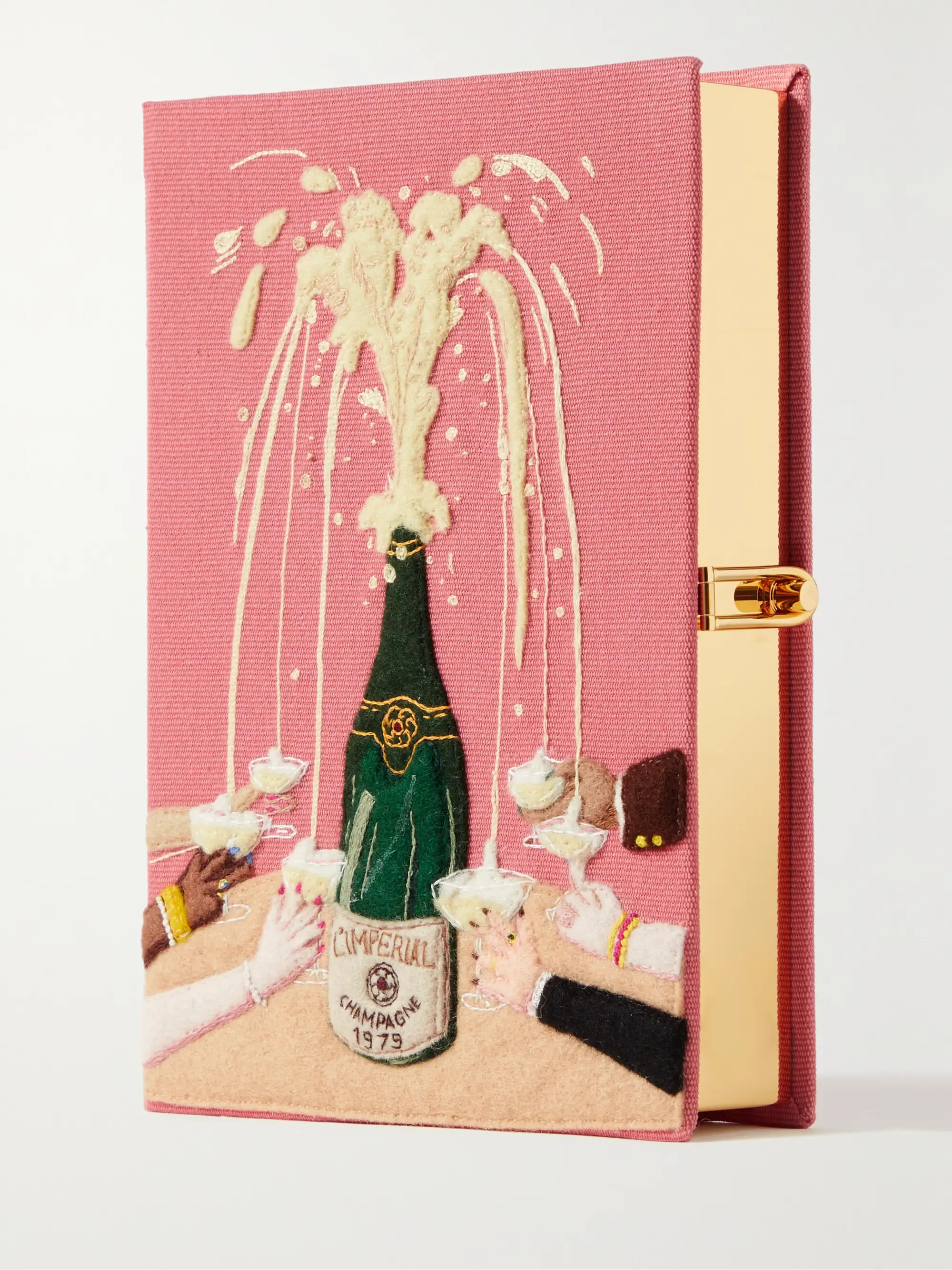 Le Club Champagne embroidered appliquéd canvas clutch | NET-A-PORTER (US)