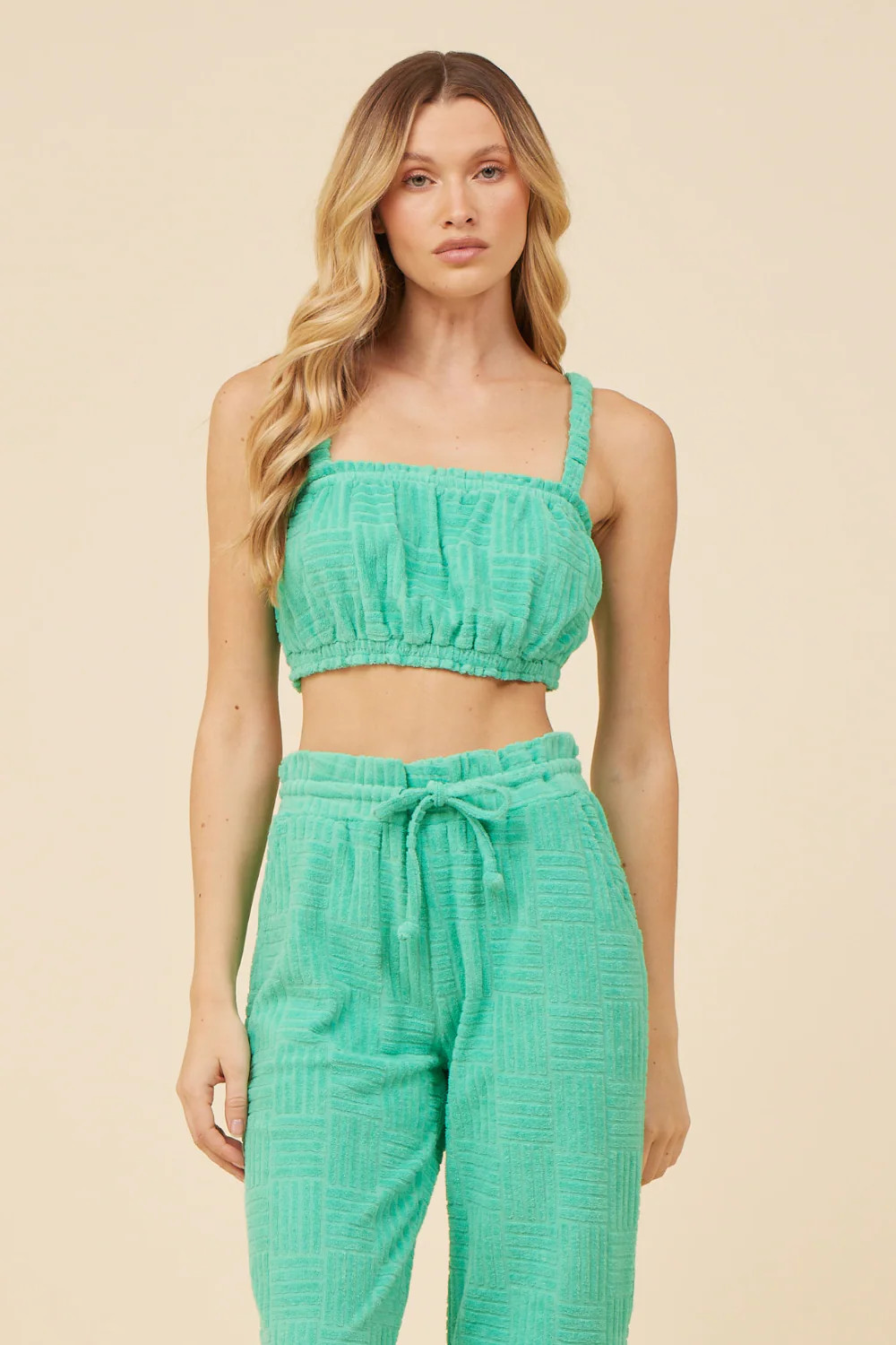 Surf Green Corded Terry Cropped Tank | Vintage Havana
