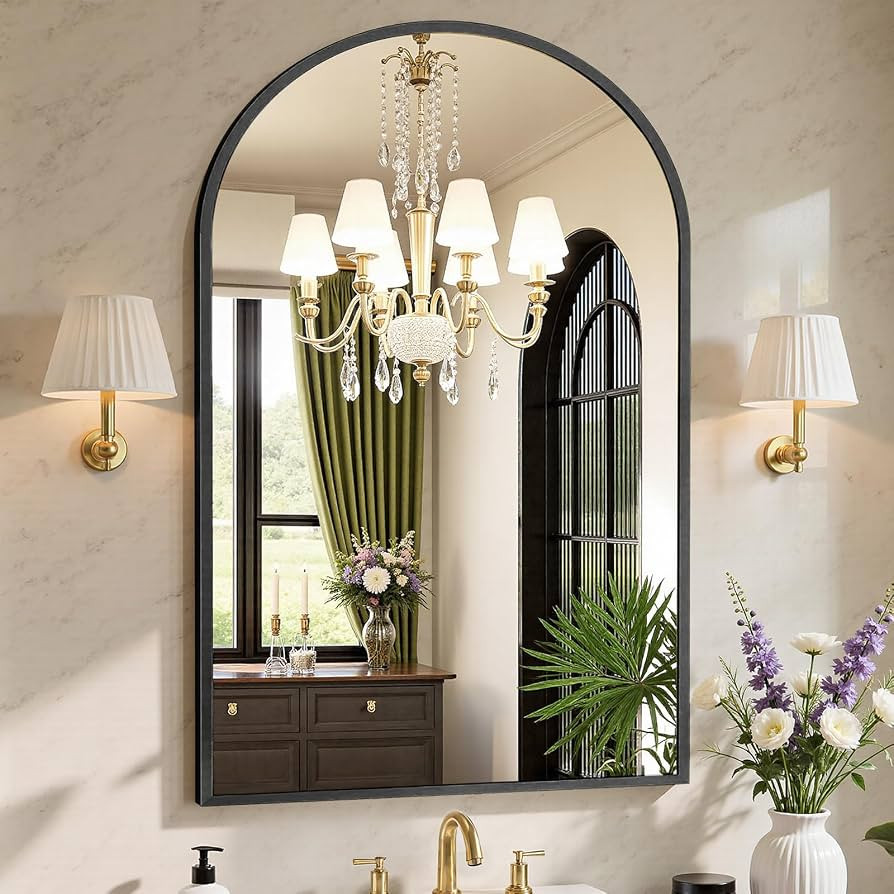 Sweetcrispy 26"x38" Arch Black Bathroom Wall Mirror, Metal Frame Vanity Mirror for Bedroom, Entry... | Amazon (US)