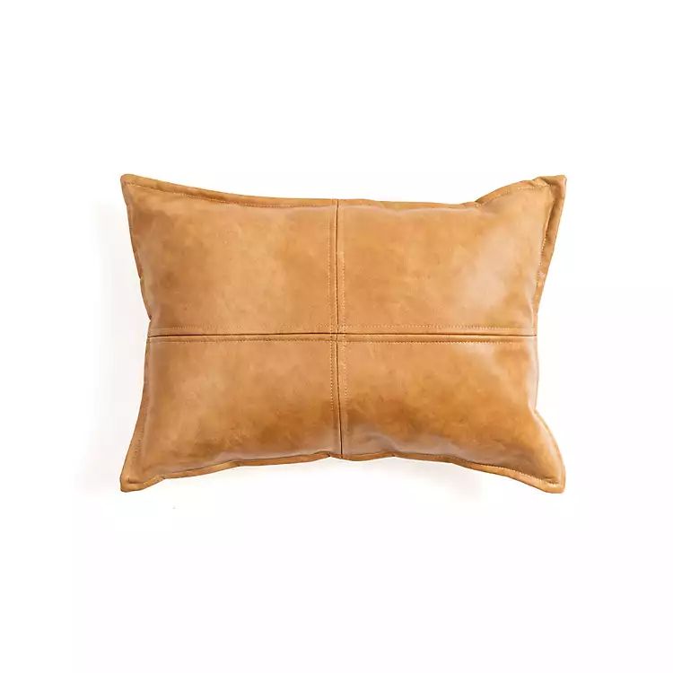 Cognac Faux Leather Lumbar Pillow | Kirkland's Home