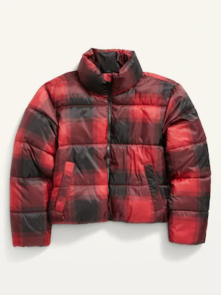 Cropped Plaid Quilted Puffer Jacket for Girls | Old Navy (US)
