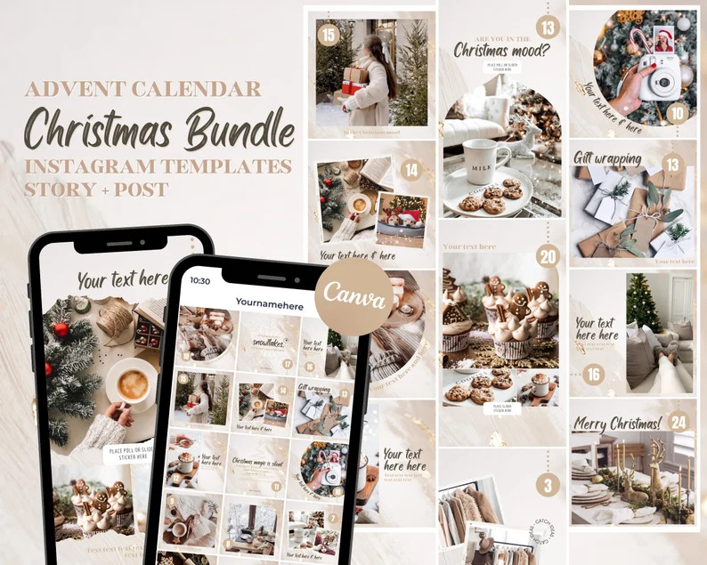 Christmas Instagram Bundle, Instagram Advent Calendar Gold, Christmas Instagram Post and Story Te... | Etsy (US)