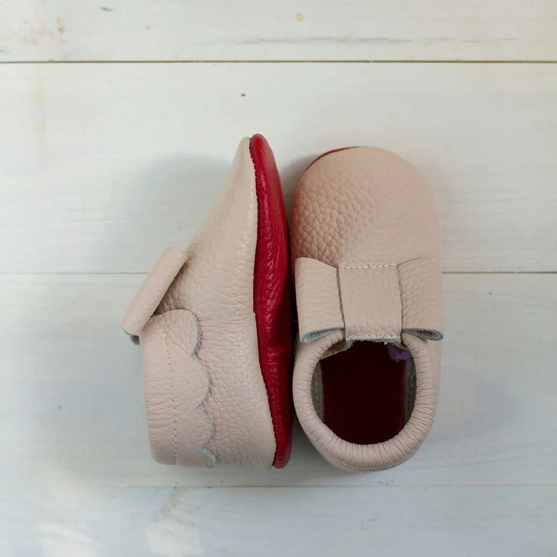 Choose color)) Light pink baby moccasins with red sole Newborn, infant, toddler soft shoes | Etsy (US)