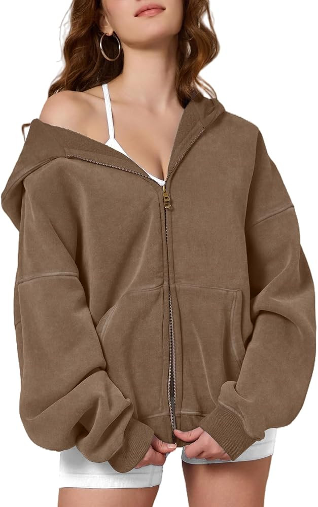 Dnzzs Womens Zip Up Hoodie Oversized Acid Wash Sweatshirts Heavyweight Fall Fashion Outfits Casua... | Amazon (US)