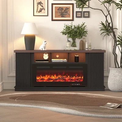 Brayden Studio® 70" Fireplace Tv Stand For Tvs Up To 75", 2 Door Main Cabinet With Led Light Bar, Tv Cabinet With Electric Fireplace, Fireplace Tv Sta | Wayfair North America
