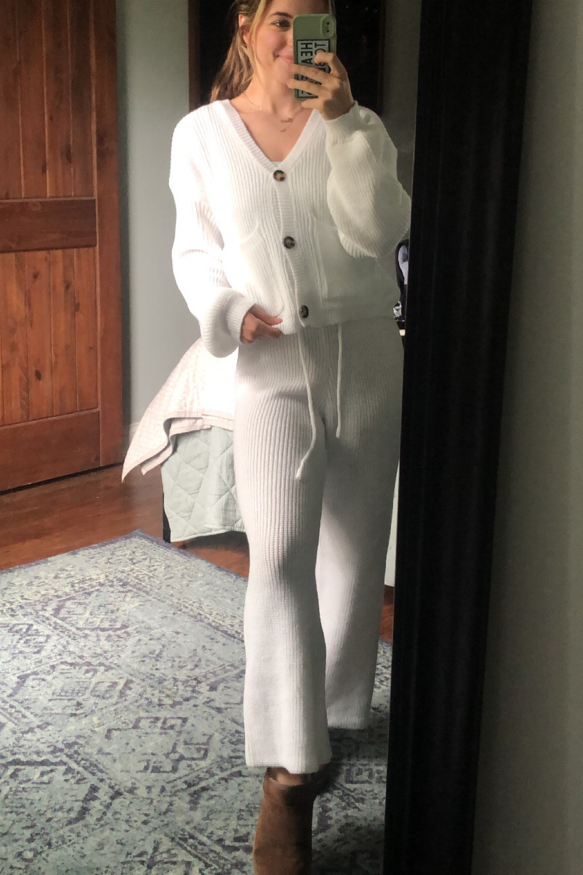 Cozy winter sweater set! SHEIN haul. White button front cardigan. Knit pants with drawstring. Perfect outfit for mountain vacation or Christmas morning!

#LTKGiftGuide #LTKHoliday #LTKSeasonal