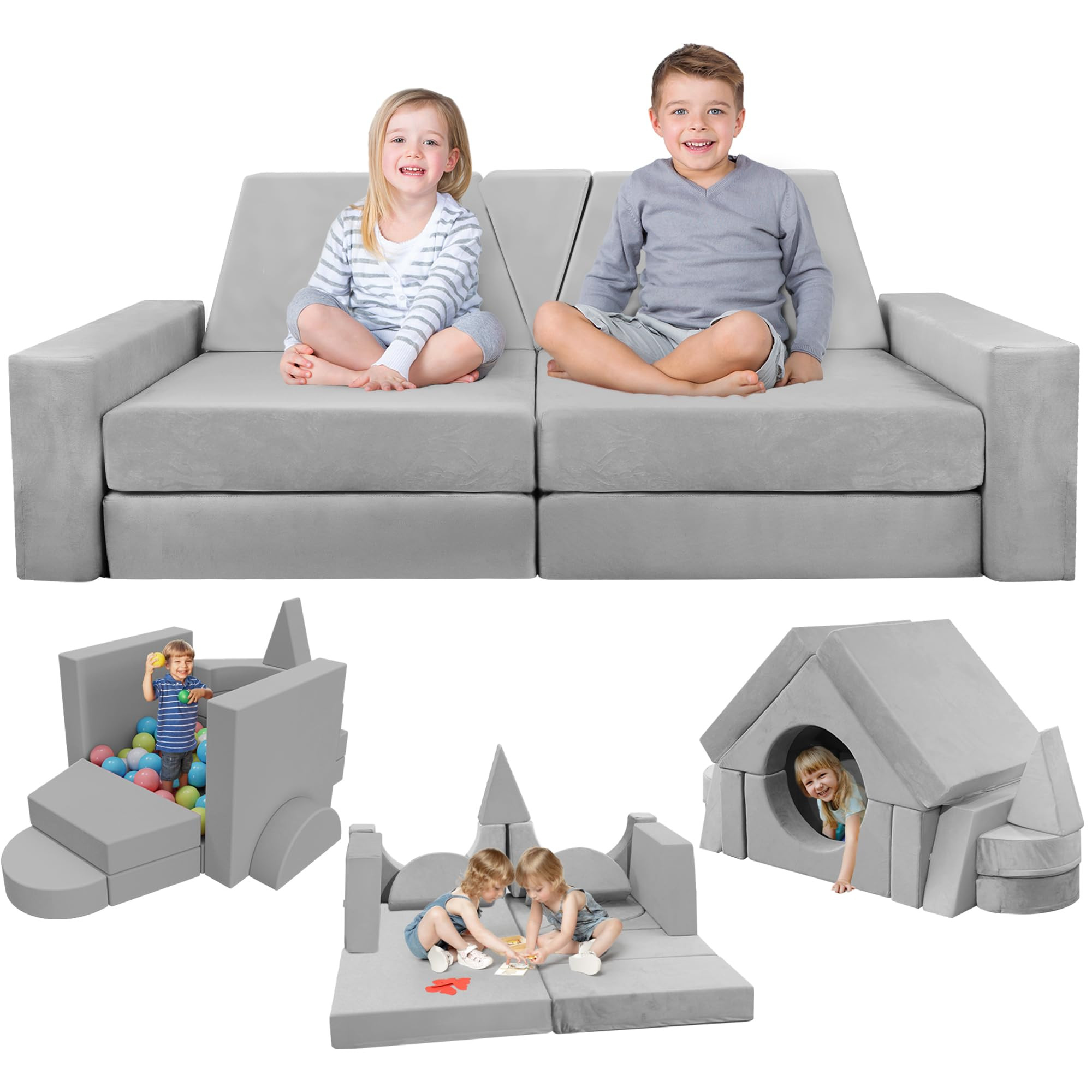 YEFU 15pcs Modular Kids Play Couch, Kids Couch for Toddler & Children, Toddler couches, Kid Couch... | Amazon (US)