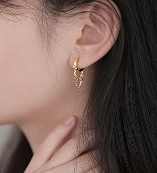 Reffeer Solid 925 Sterling Silver Tassel Chain Drop Dangle Small Hoop Earrings Huggie for Women T... | Amazon (US)