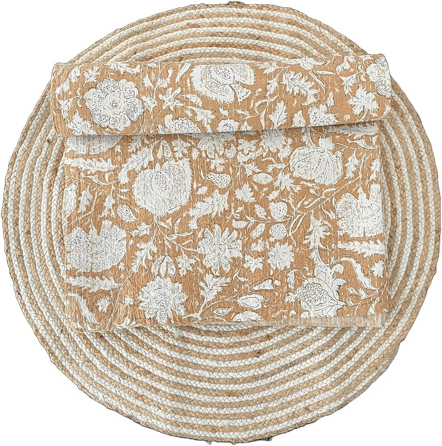 Indian Handblock Kantha Floral Printed Handmade Quilted Blanket Vintage Home Decorative KanthaThr... | Amazon (US)