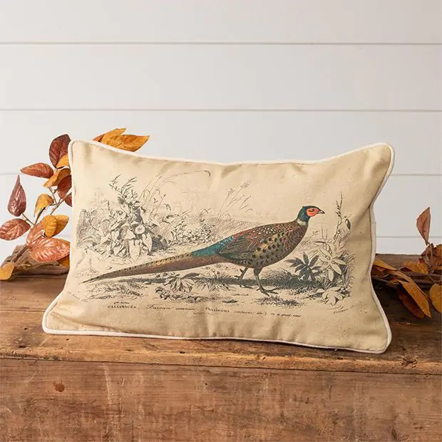 Pheasant Print Accent Pillow | Antique Farm House