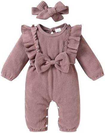 Happy Town Baby Girl Romper Infant Fall Winter Clothes Ruffle Sweater Long Sleeve Bodysuit Jumpsu... | Amazon (US)