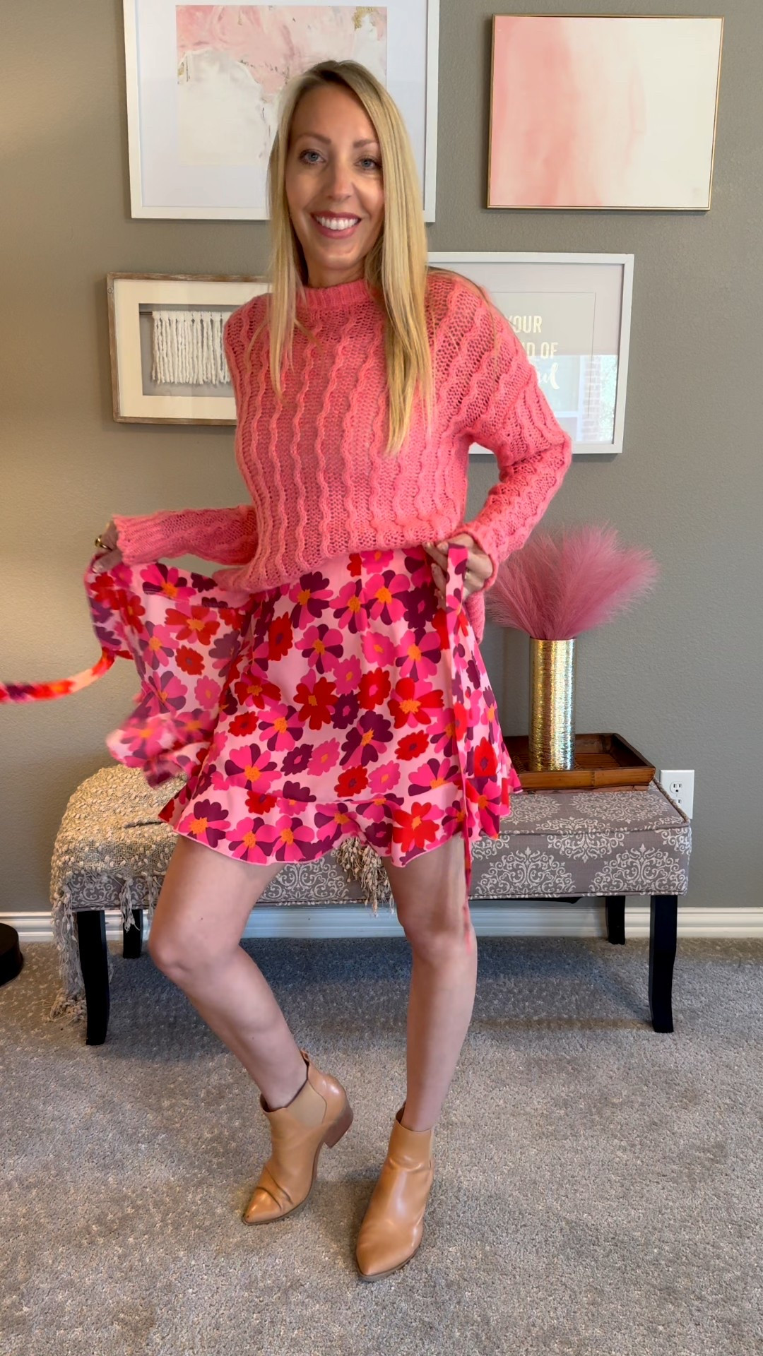 Pretty in pink 🌺💕🌸

A wrap skirt with an oversized sweater is always a great idea! 

#springskirt #floralskirt #wrapskirt

#LTKootd #LTKOver40