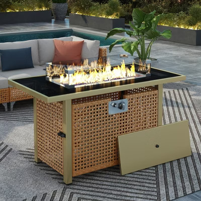 43" Propane Gas Fire Pit Table Patio Dining Table Patio Coffee Table 60000 BTU Rectangular Open Weave Wicker Fire Pit, Orange-ModernLuxe | Target
