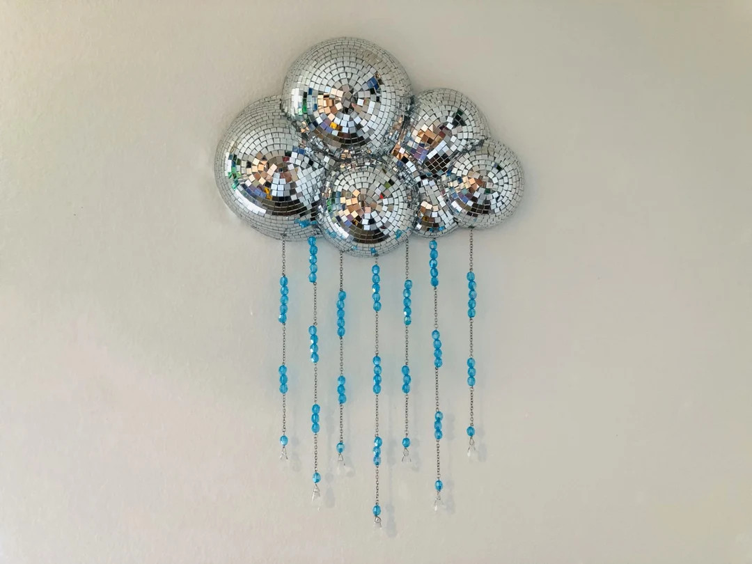 Disco Rain Cloud Beaded Mirror Ball Wall Hanging Funky Maximalist Art Dopamine Decor - Etsy | Etsy (US)