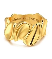 Gold Plain Band Ring for Women Twisted 14K Gold Plated Minimalist Stack Wide Irregular Finger Jew... | Amazon (US)