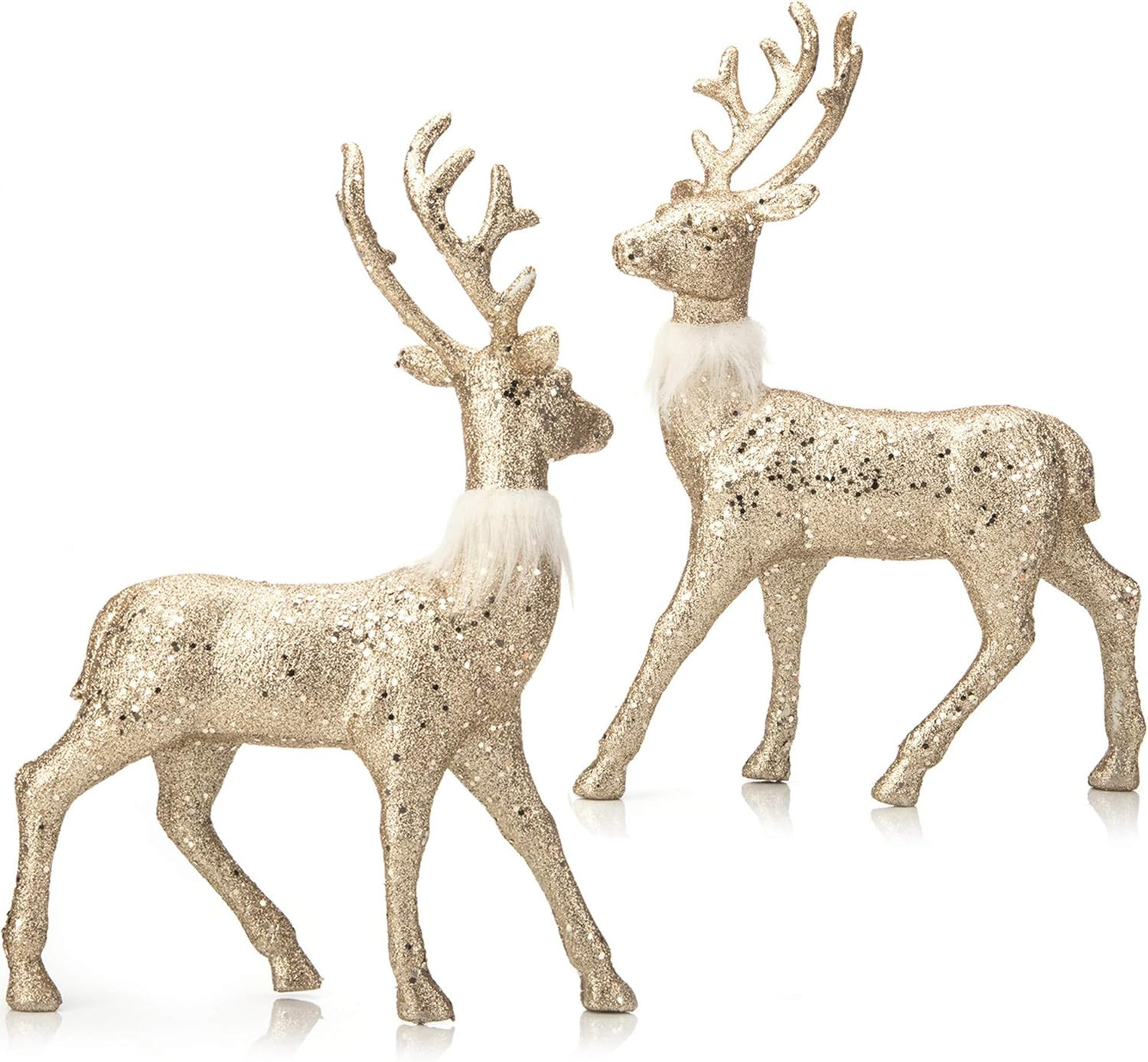 iPEGTOP 2 Pcs Glitter Reindeer Decor Christmas Standing Deer Figurines, 12.6" X 9" Holiday Decora... | Amazon (US)