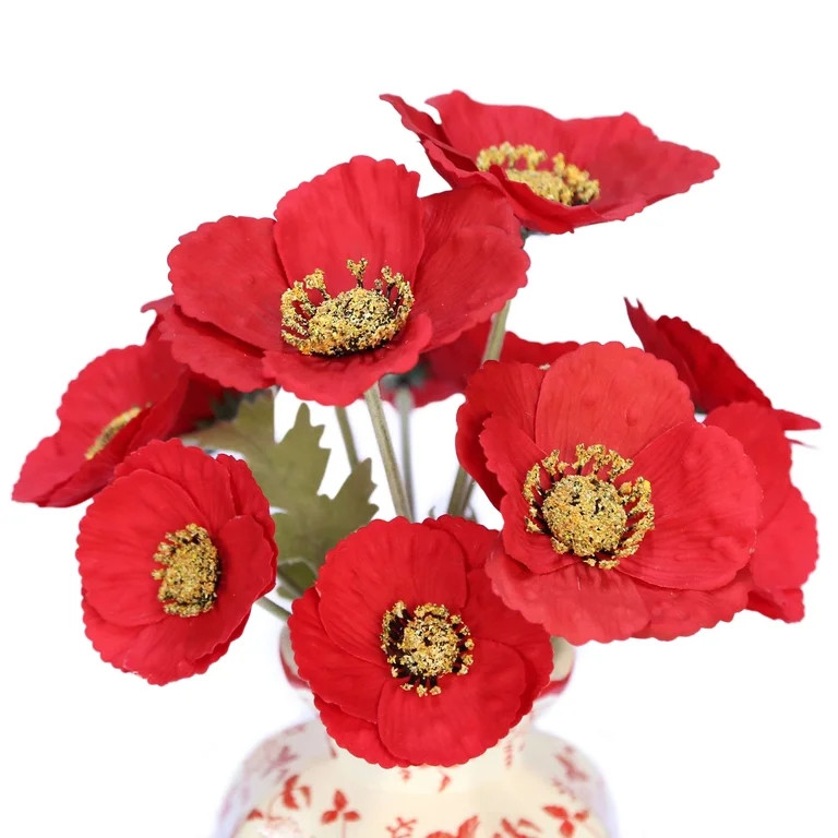 My Texas House Faux Poppies in Red and White Floral Vase, 11.5" | Walmart (US)