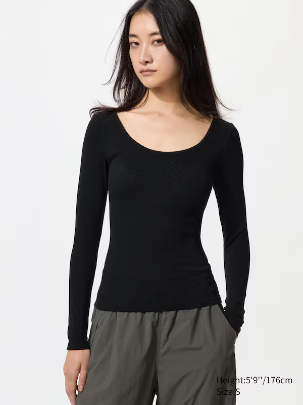 HEATTECH Extra Warm Ribbed Scoop Neck Bra T-Shirt (Long Sleeve) | UNIQLO (UK)