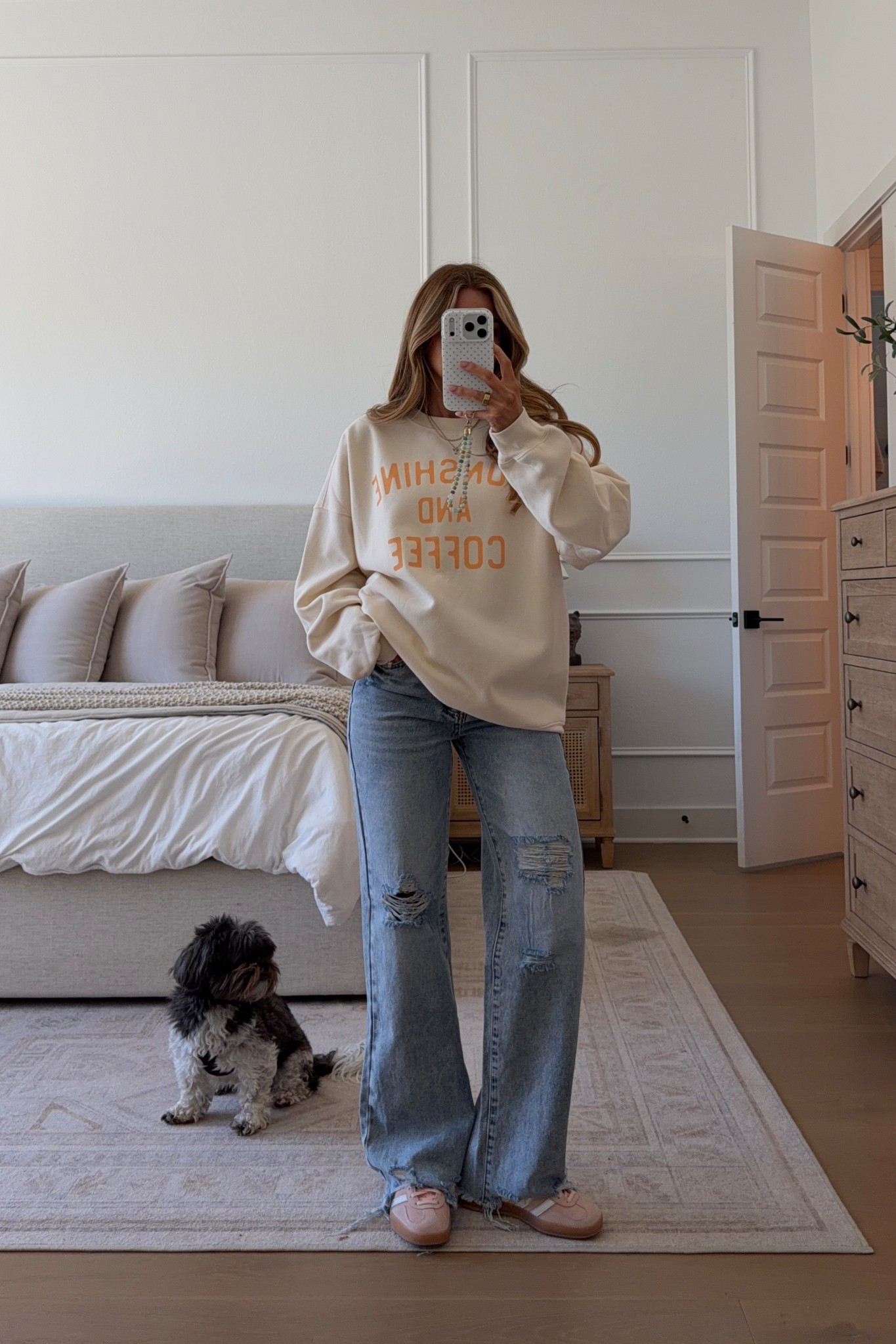 jeans: 24 // sweatshirt: sized up to a medium for an oversized fit. code MICHELE gets you 25% off at @pinklily but sweatshirt already has a bigger discount in cart!