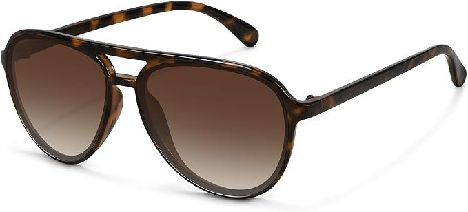Retro Aviator Sunglasses Women Men Classic Trendy Vintage Double Bridge Aviators Sun Glasses UV P... | Amazon (US)