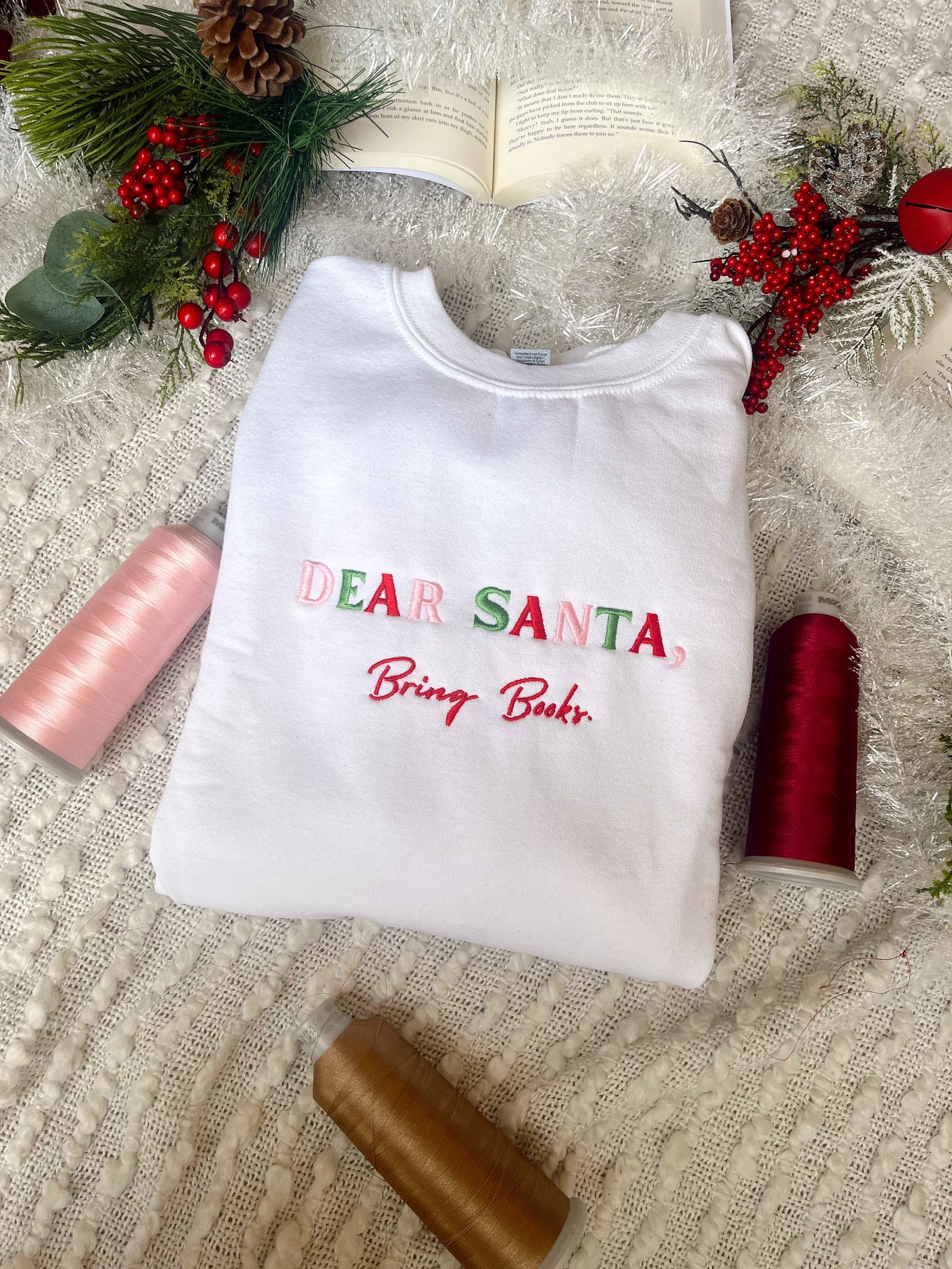 Dear Santa Bring Books. Christmas Sweatshirt Embroidered - Etsy | Etsy (US)