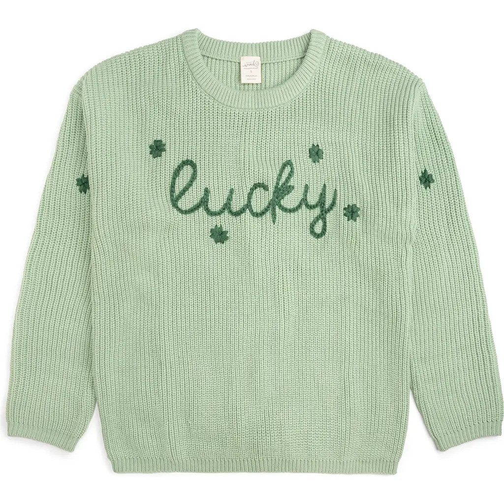 Sweet Wink Lucky Shamrock St. Patrick's Day Knit Women's Sweater in Mint Green at Nordstrom, Size X-Large | Nordstrom