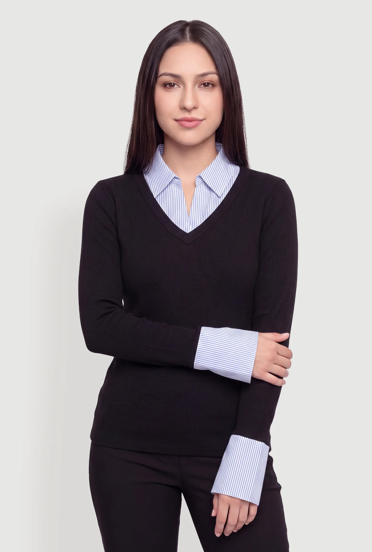Striped Collar Layered Look Top | Rainbow Shops