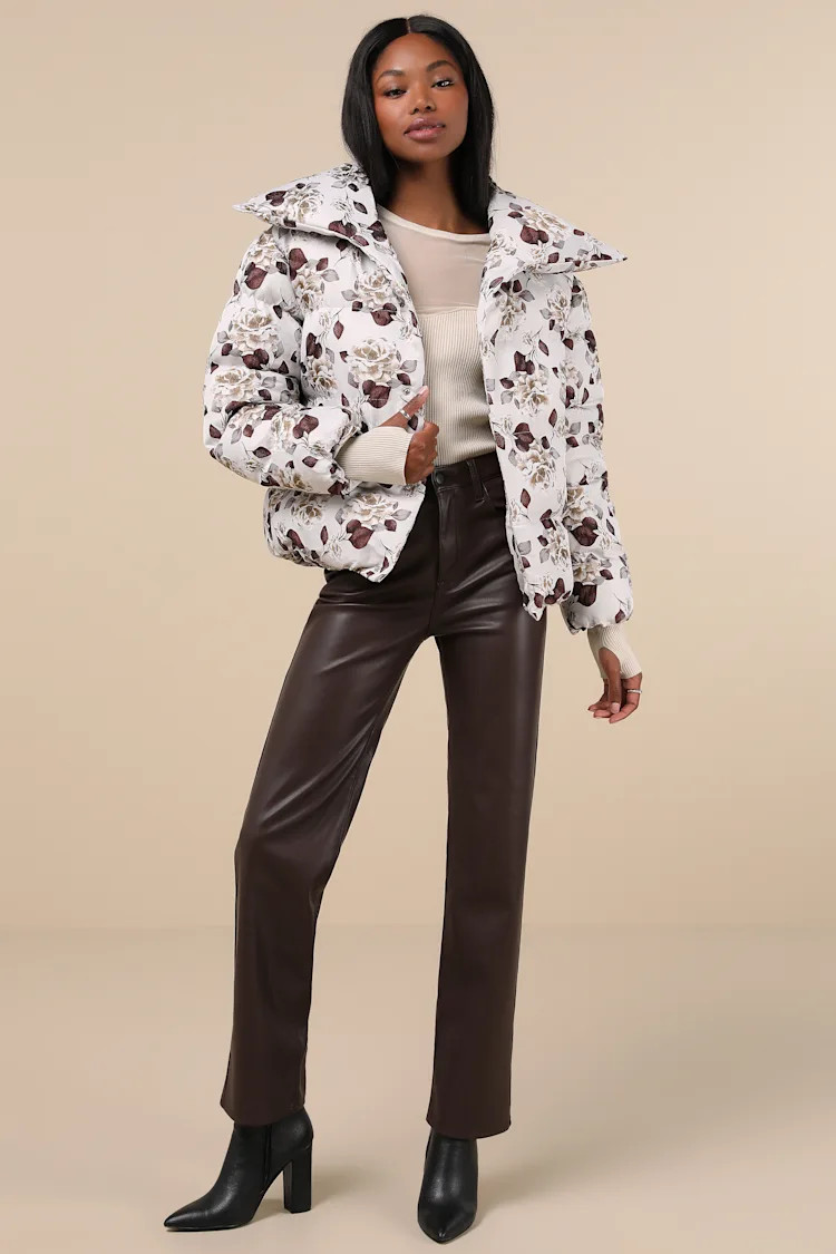 Seriously Comfy Light Grey Floral Jacquard Quilted Puffer Jacket | Lulus