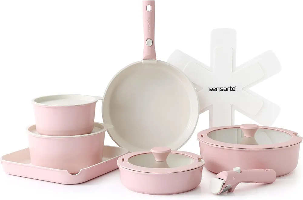 SENSARTE 17 Piece Ceramic Pots and Pans Set, Nonstick Detachable Handle Cookware, Induction Kitch... | Amazon (US)