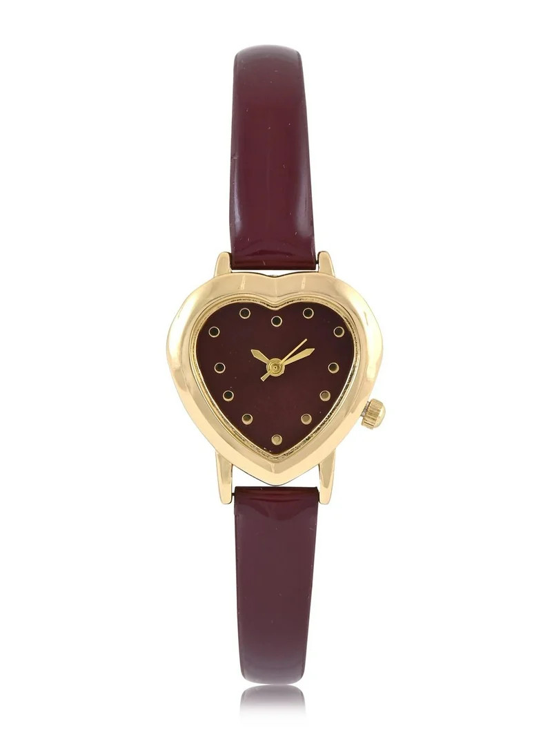 NOBO Ladies Goldtone Heart Shaped Case with Burgundy Pattened Strap Watch | Walmart (US)