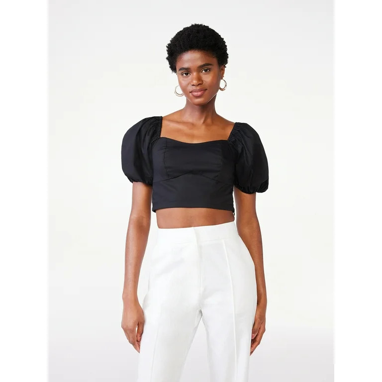 Scoop Women's Puff Sleeve Crop Top | Walmart (US)