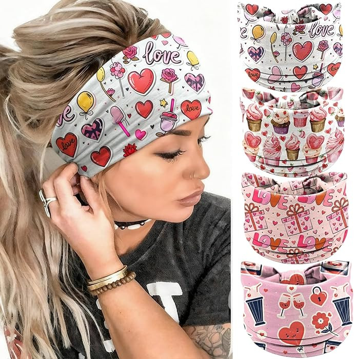 4 Pcs Valentine’s Day Headbands for Women Love Heart Knotted Headband Holiday Hair Bands Fashio... | Amazon (US)
