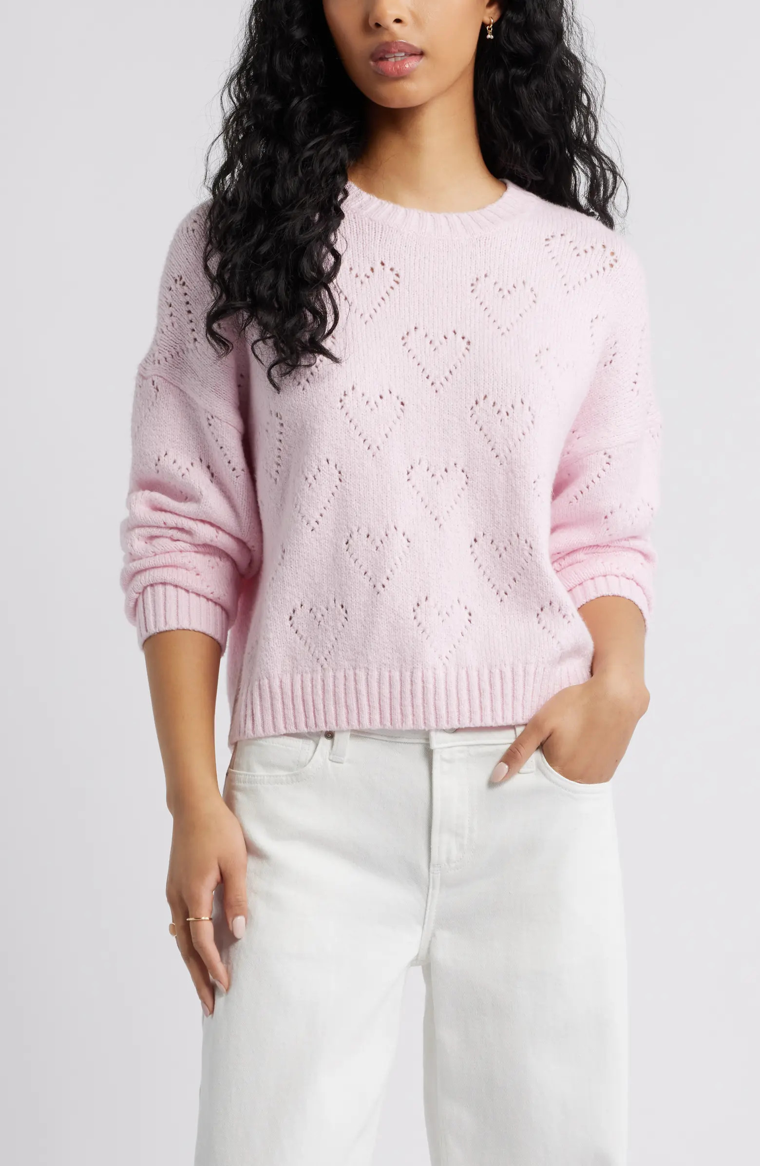 Pointelle Heart Cotton Blend Sweater | Nordstrom