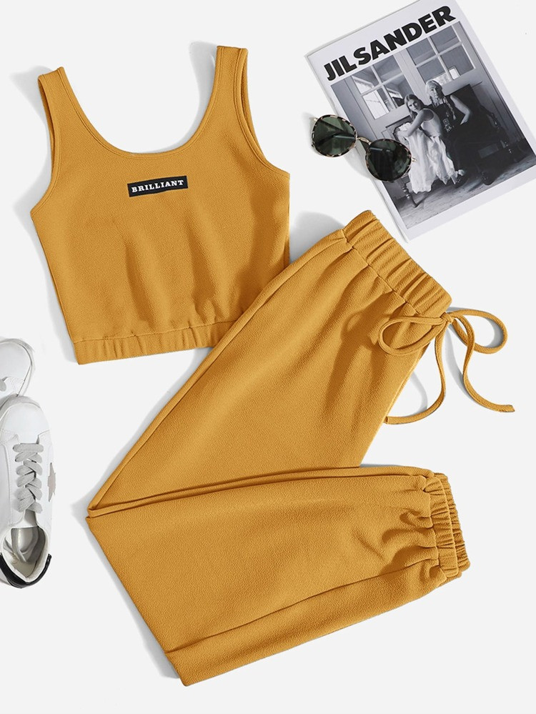 SHEIN Letter Graphic Tank Top & Joggers Set | SHEIN