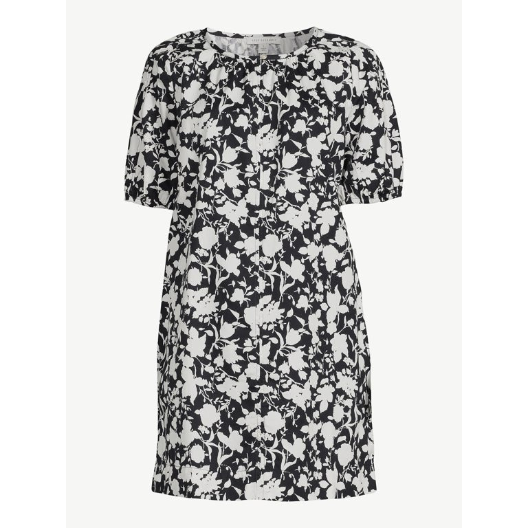 Free Assembly Women's Shirred Neck Mini Dress with Short Sleeves | Walmart (US)