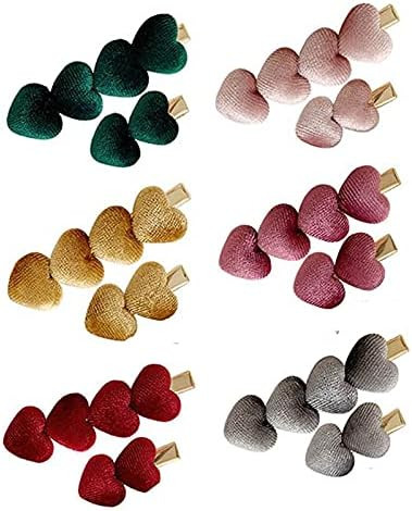 YAIKOAI 6 Pieces Lovely Heart Velvet Hair Clip Solid Alligator Hairpin Sweet Side Bangs Barrette ... | Amazon (US)