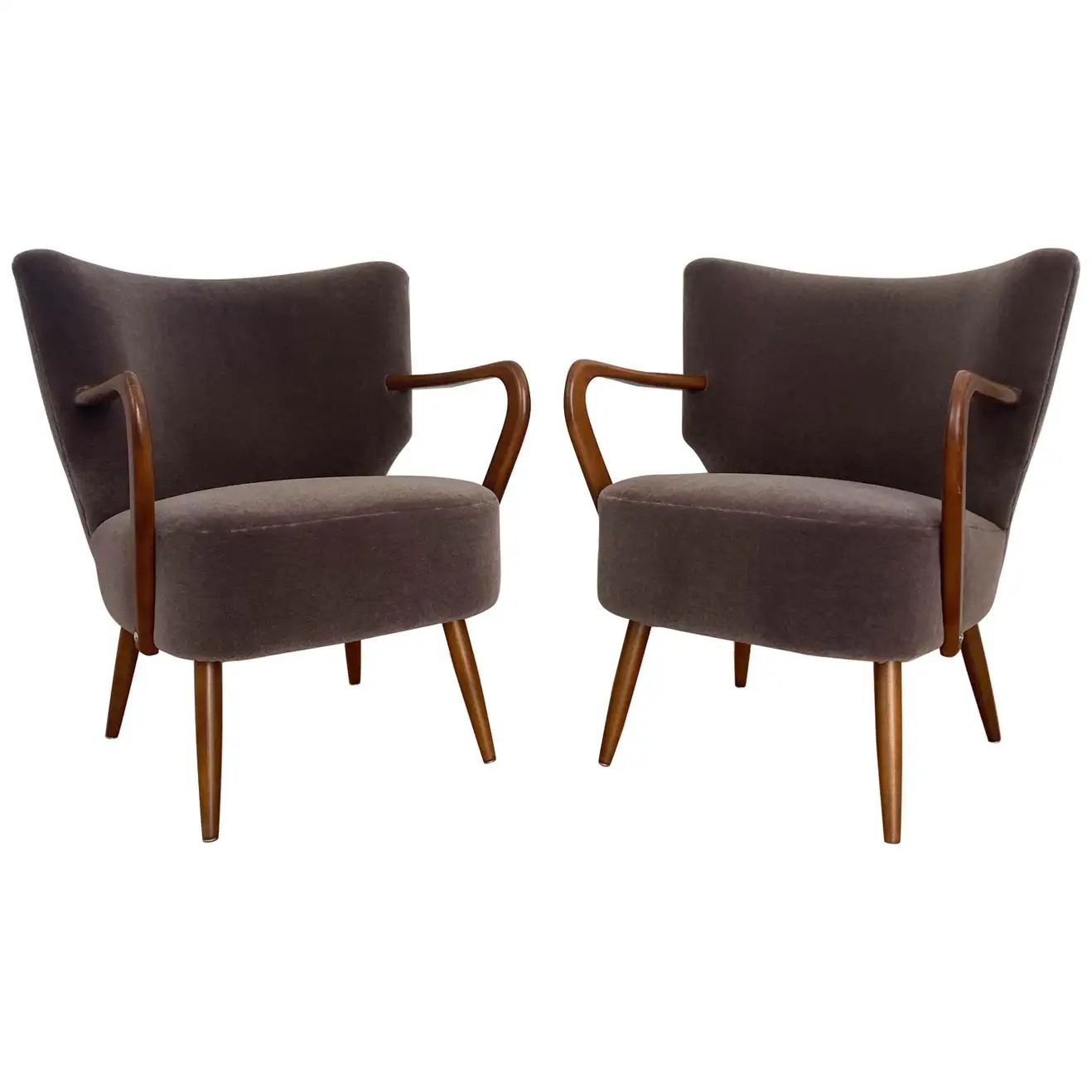 Pair of Bentwood Office Chairs in Subtle New Mohair | 1stDibs