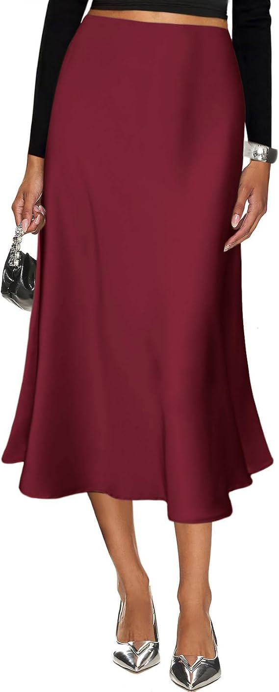 Women's Silk Satin Midi Skirt Elastic High Waisted A-Line Cheetah Print Leopard Long Skirts for W... | Amazon (US)