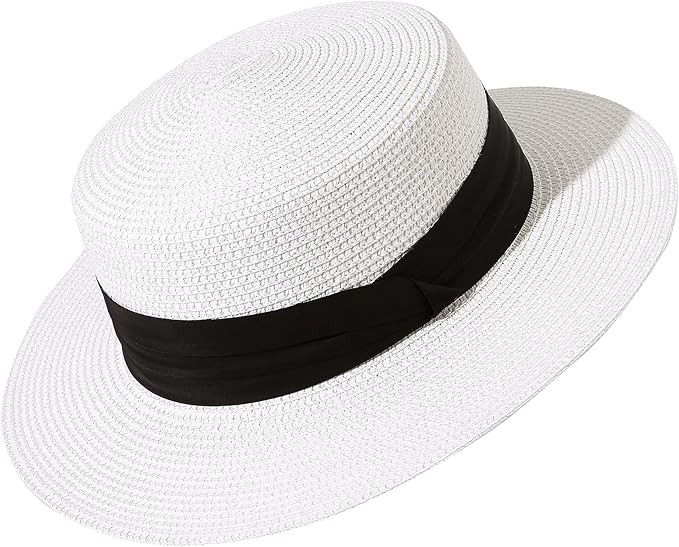 Lanzom Sun Hats for Women Wide Brim Straw Boater Hat Foldable Packable Beach Hat for Summer Fit S... | Amazon (US)