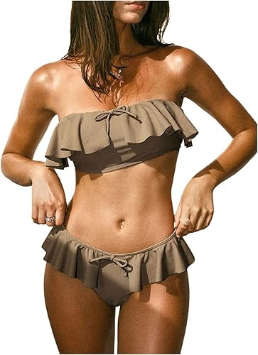 SHENHE Women's Ruffle Tube Top Swimsuit Y2k Tie Bow Strapless 2 Piece Bandeau Bikini Set | Amazon (US)