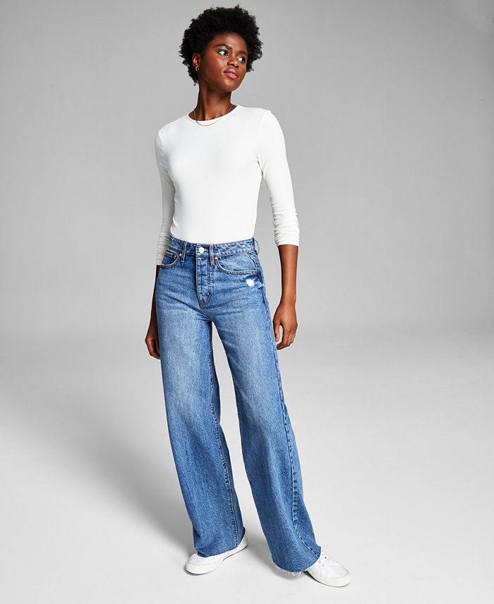 And Now This Frayed Cotton Wide-Leg Jeans & Reviews - Jeans - Women - Macy's | Macys (US)