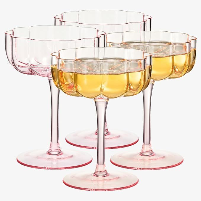 The Wine Savant Flower Vintage Wavy Petals Wave Glass Coupes 7oz Colorful Martini, Champagne & Co... | Amazon (US)