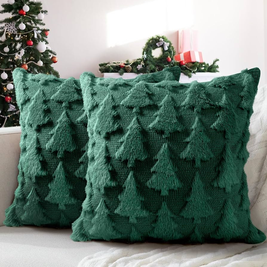 Christmas Pillow Covers 18x18 inch, Set of 2 Christmas Tree Decoration Soft Plush Faux Fur Throw ... | Amazon (US)