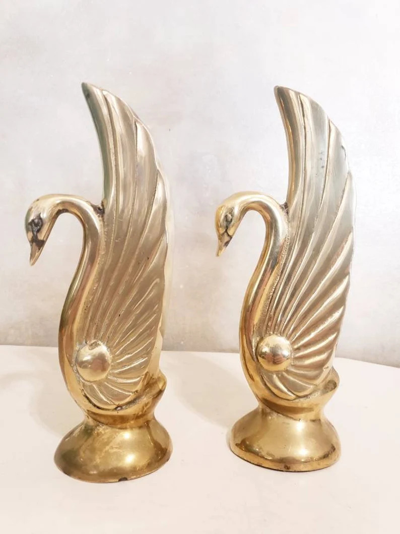 Vintage Brass Swan Bookends Mid Century Gold Art Deco Sculpture Figurine | Etsy (US)