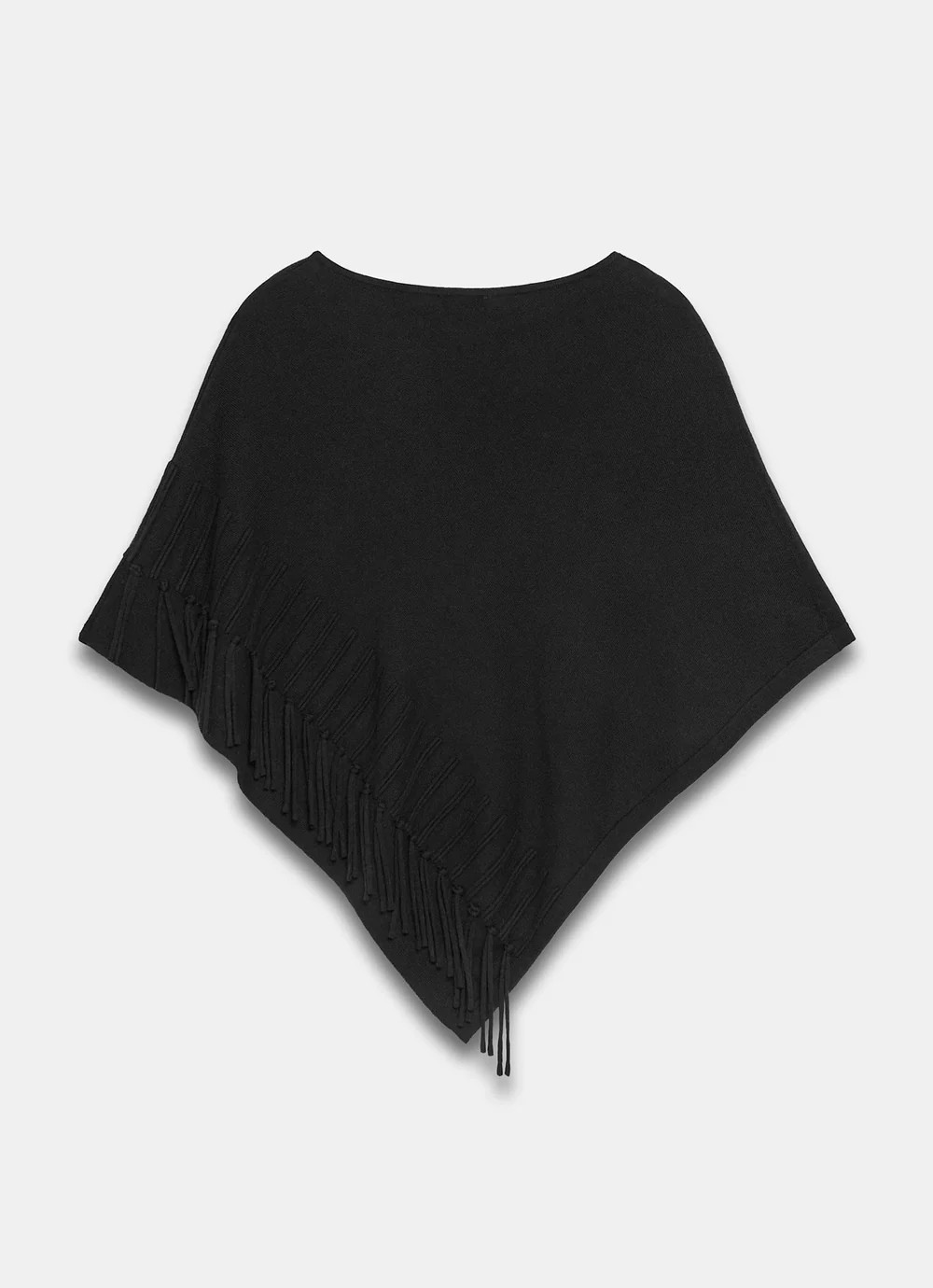 Black Cotton Blend Fringed Knit Poncho | Mint Velvet