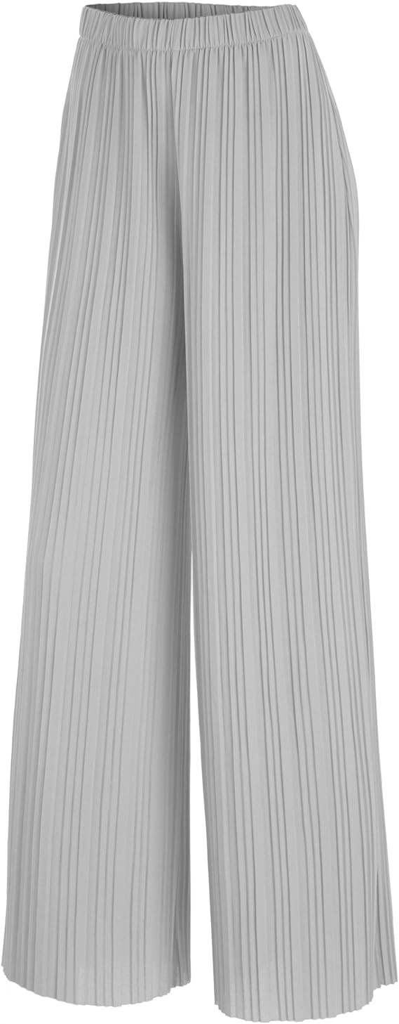 Lock and Love Womens Pleated Wide Leg Palazzo Maxi Pants with Drawstring or Elastic Band | Amazon (US)